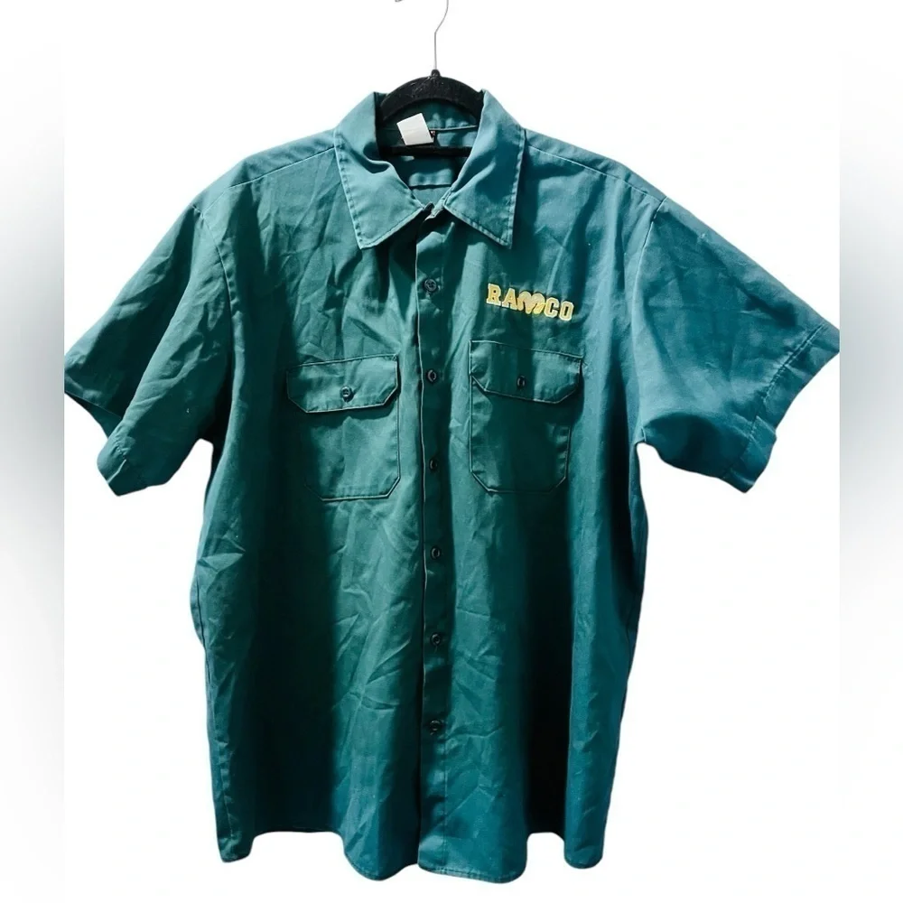 Vintage Ramco Big Ben Embroidered Short Sleeve Button Down Shirt Size XL Biker